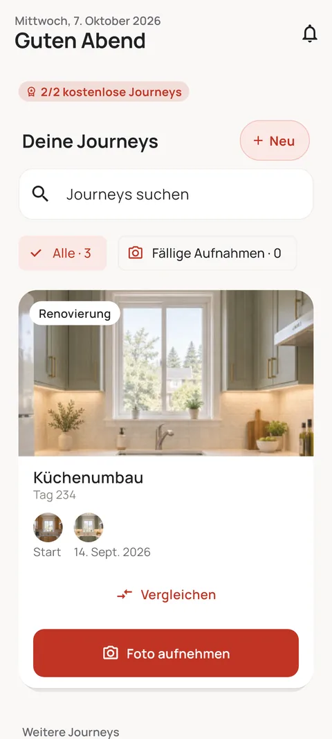 Startbildschirm mit der Liste der Journeys
