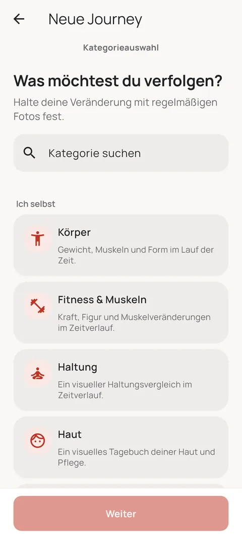 Kategorieauswahl für eine neue Journey