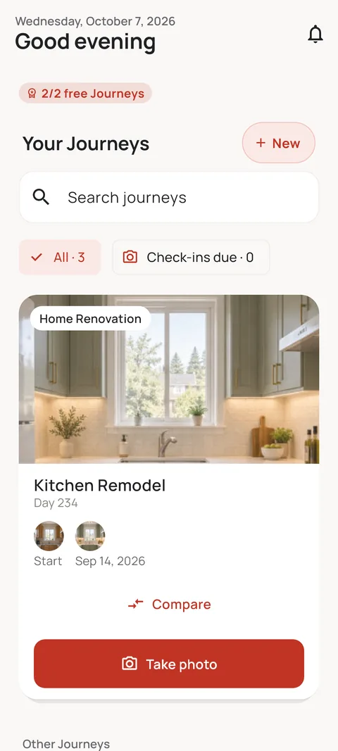 Home screen with the list of Journeys