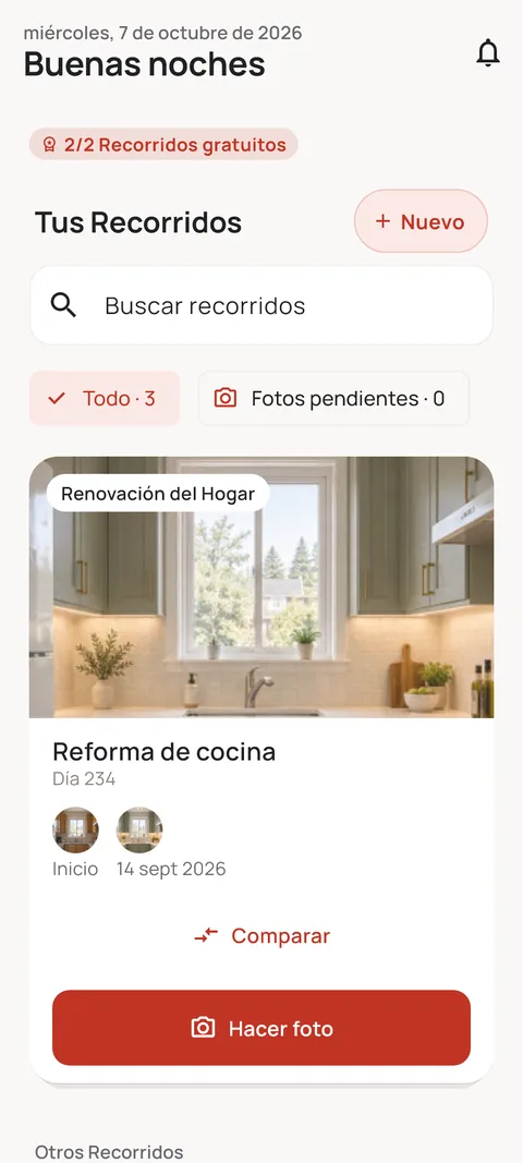 Pantalla de inicio con la lista de Recorridos