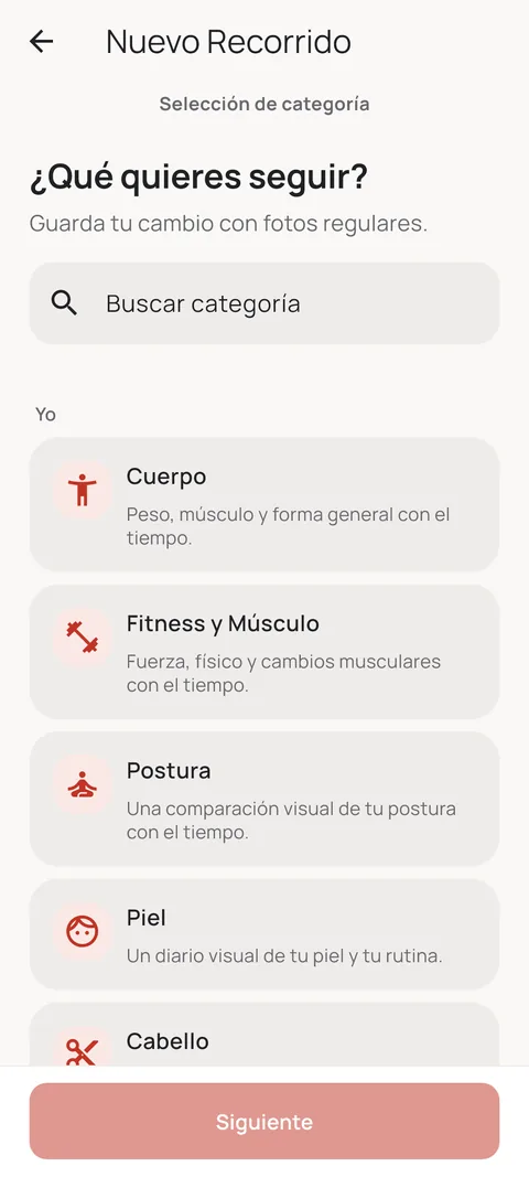Elección de categoría para un nuevo Recorrido