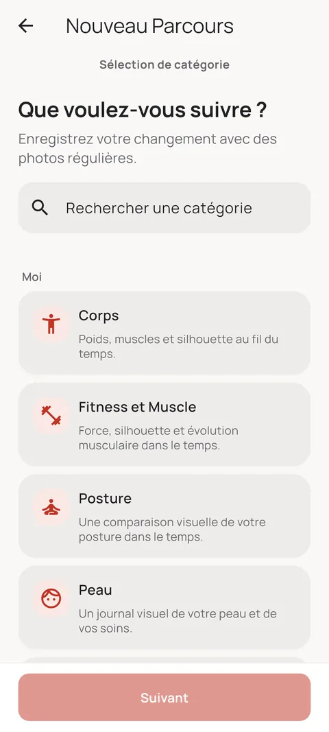 Choix de la catégorie d’un nouveau Parcours