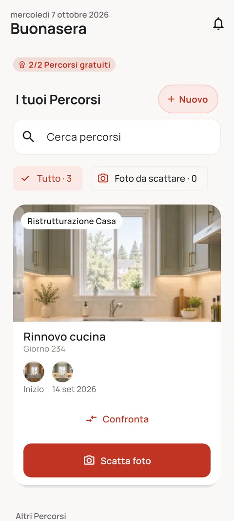 Schermata principale con l’elenco dei Percorsi