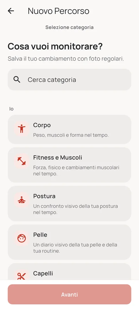 Scelta della categoria per un nuovo Percorso
