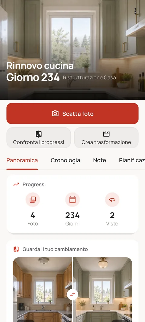 Schermata di un Percorso con il confronto prima e dopo di una cucina rinnovata