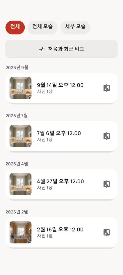 모든 사진을 월별로 정리한 타임라인