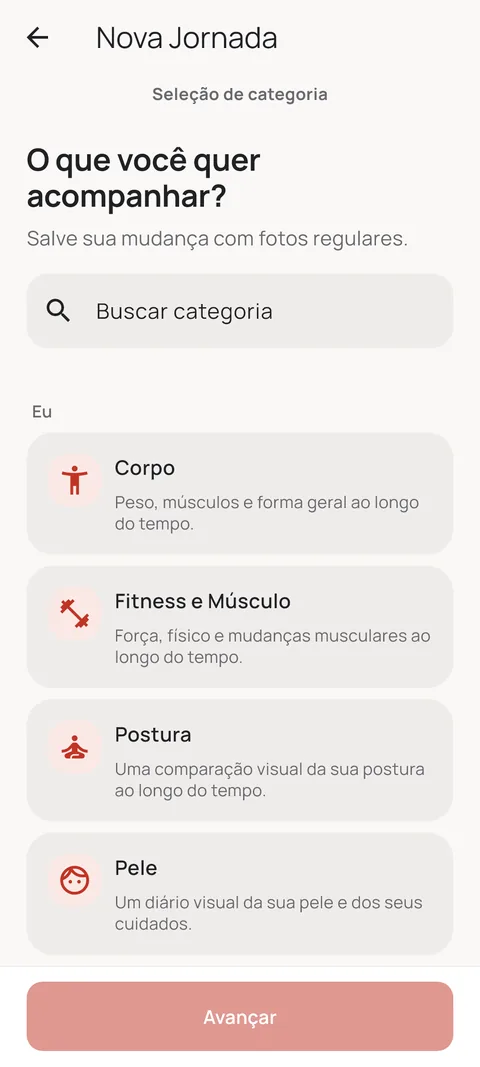 Escolha da categoria de uma nova Jornada