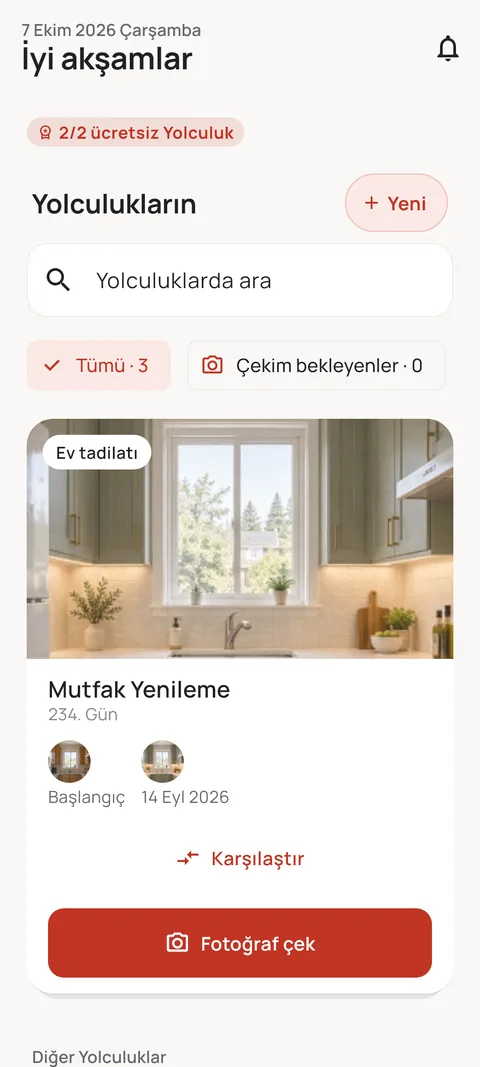 Yolculuk listesinin bulunduğu ana ekran
