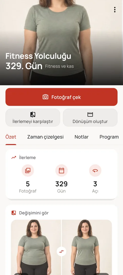 İlerleme bilgileri ve önce-sonra görüntüsüyle Fitness Yolculuğu